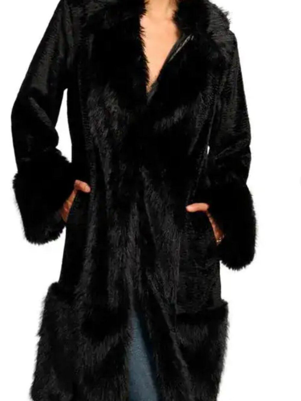 Ramy Brook Black Faux Fur Midi Coat - Small